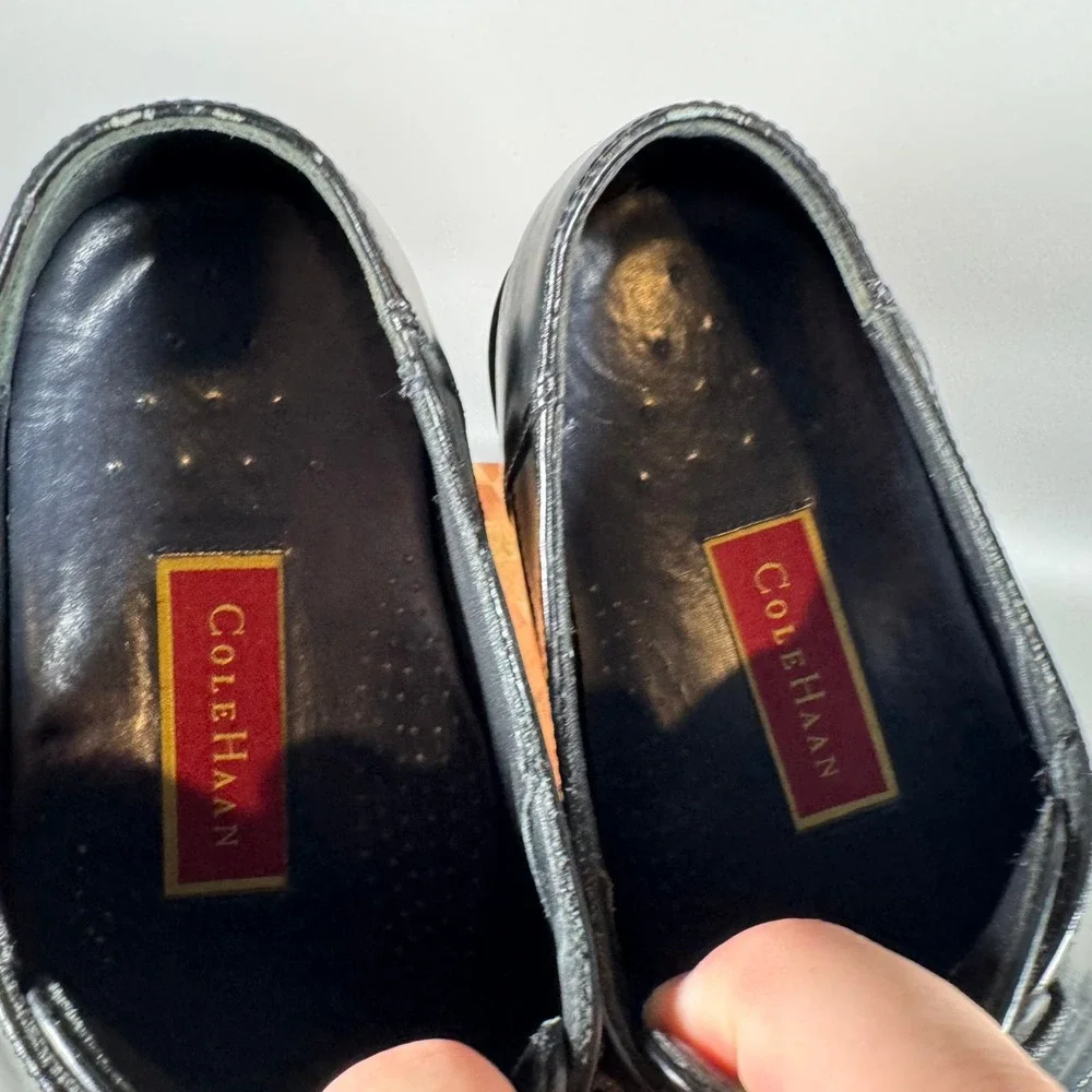 Cole Haan Mens Black Waterproof Leather Apron Toe Derby Shoes C02898 Size 10